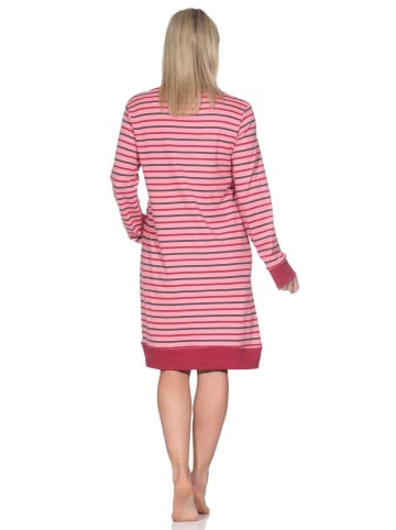NORMANN Interlock Nachthemd langarm Streifenoptik in beere