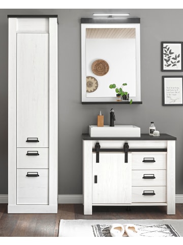 Furn.Design Badmöbel-Set 5-teilig weiß Pinie, anthrazit, Badkombination mit Waschbecken#
