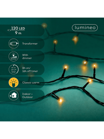 LUMINEO Lichterkette BASIC 120 LED 9 m, schwarzes Kabel, in klassisch warm