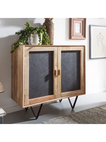 KADIMA DESIGN Sideboard 80x75x35 cm Massivholz / Stein-Optik Anrichte Braun,