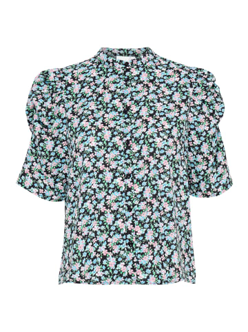 ICHI Kurzarm-Bluse IXNINA Regular fit in Total Eclipse w. Blue Flowers