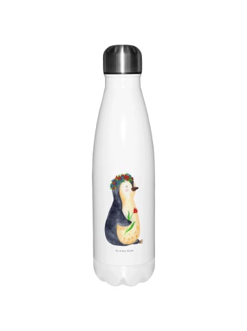 Mr. & Mrs. Panda Thermosflasche Pinguin Blumen ohne Spruch in Weiß