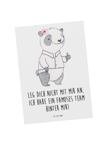 Mr. & Mrs. Panda Postkarte Im Team zusammenarbeiten mit Spruch in Weiß