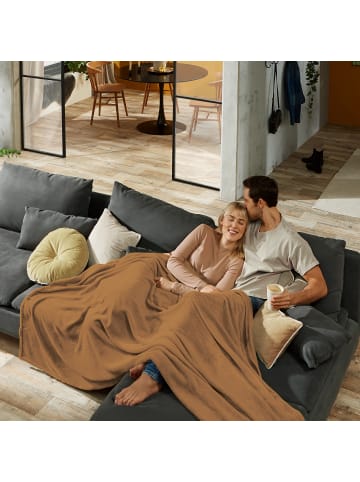 REDBEST Fleece, Microfaser Wohndecke Amarillo in cognac