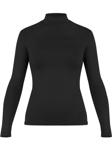 Normani Outdoor Sports Damen Merino Longsleeve mit Stehkragen Romsey in Schwarz