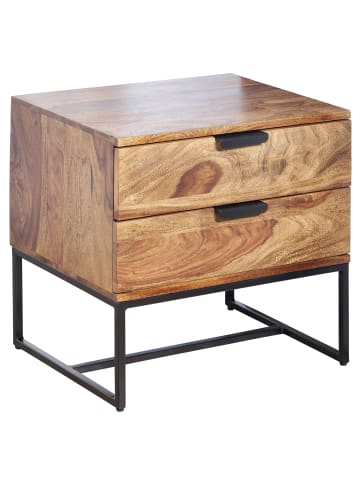 KADIMA DESIGN Nachttisch Nachtschrank | Sheesham/Metall, 50x40x51cm, 2 Schubladen