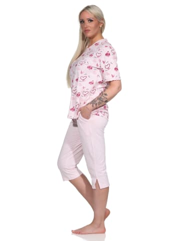 NORMANN kurzarm Capri Schlafanzug Herz - 72663 in rosa