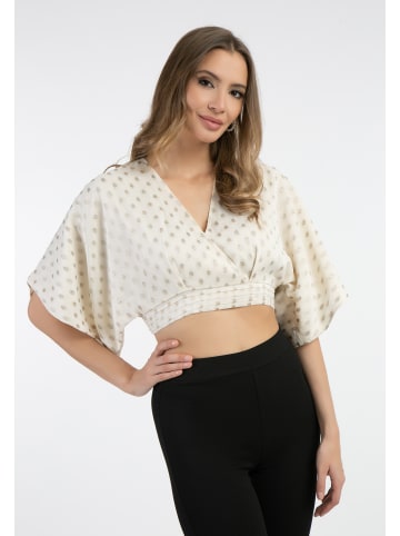 faina Cropped Blusentop in Wollweiss mit Goldenen Punkten