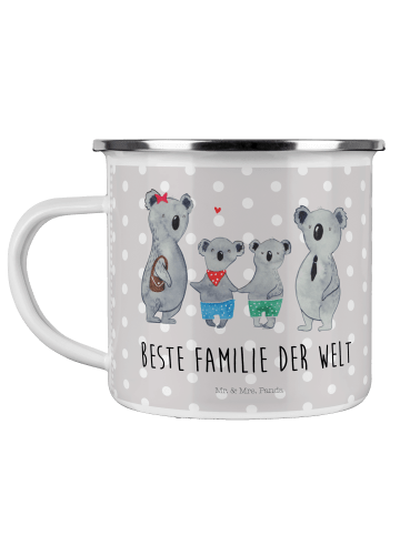 Mr. & Mrs. Panda Camping Emaille Tasse Koala Familie zwei mit Sp... in Grau Pastell
