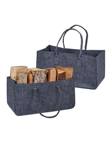 relaxdays 2 x Kaminholztasche in Dunkelgrau - (B)50 x (H)25 x (T)25 cm