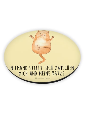 Mr. & Mrs. Panda Rund Magnet Katze Umarmen mit Spruch in Gelb Pastell