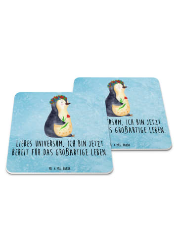Mr. & Mrs. Panda Untersetzer für Gläser Pinguin Blumen mit Spruch in Eisblau