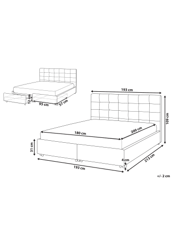 Beliani Doppelbett LA ROCHELLE in Grau/Schwarz - (W) 193 x (H) 109 x (L) 213 cm