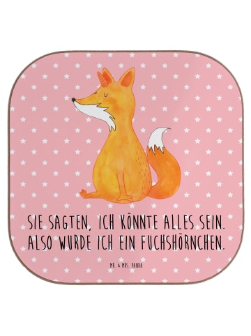 Mr. & Mrs. Panda Untersetzer für Gläser Einhorn Wunsch mit Spruch in Rot Pastell