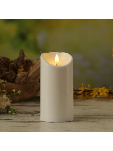 MARELIDA LED Kerze für Außen 3D Flamme flackernd D: 7,5cm H: 15cm in weiß