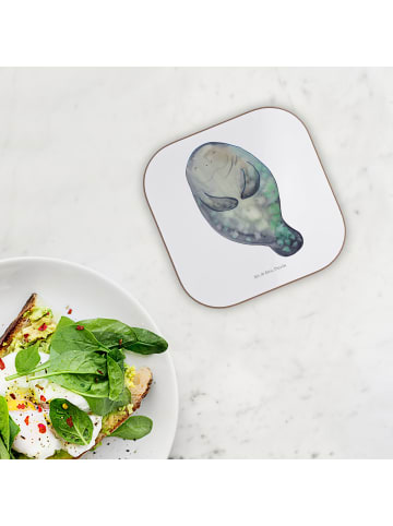 Mr. & Mrs. Panda Untersetzer Glas Seekuh Happy ohne Spruch in Weiß