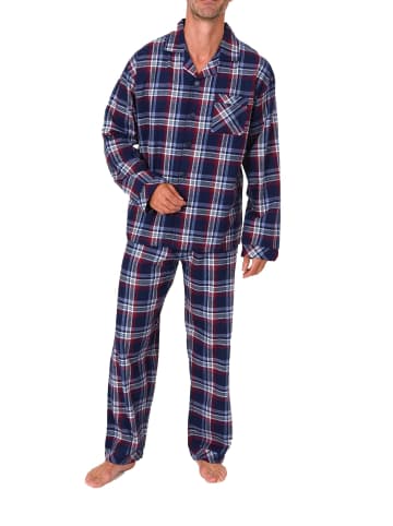 NORMANN Lange Flanell Schlafanzug Pyjama kariert - 88148 in rot