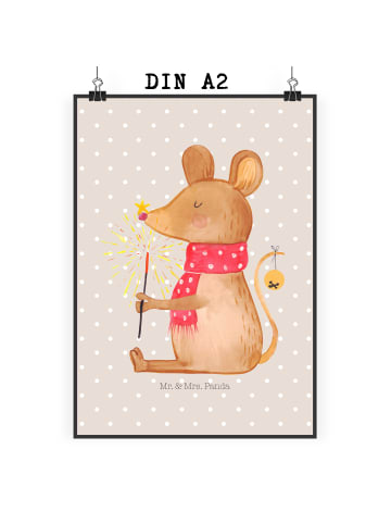 Mr. & Mrs. Panda Kunstdruck Maus Weihnachten ohne Spruch in Beige Pastell