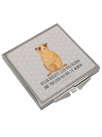 Mr. & Mrs. Panda Schminkspiegel Erdmännchen mit Spruch in Grau Pastell