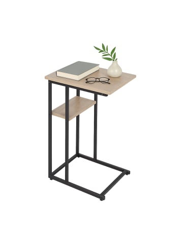 relaxdays Beistelltisch in Hellbraun/Schwarz - (B)40 x (H)60 x (T)30 cm