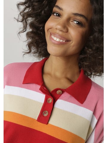 Aniston CASUAL Strickpullover in rot-rosa-weiß-beige-orange