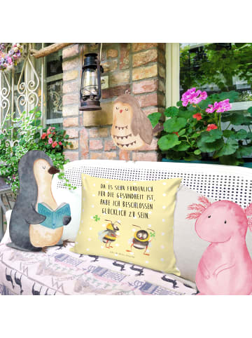 Mr. & Mrs. Panda 40x40 Kissen Hummeln Kleeblatt mit Spruch in Gelb Pastell