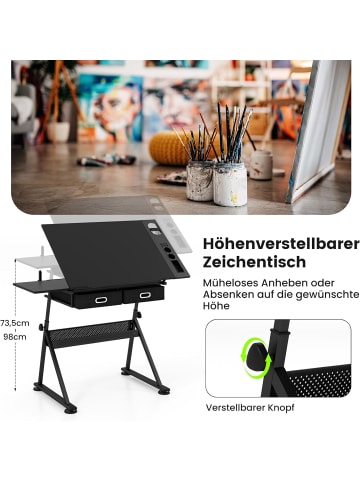 COSTWAY Zeichentisch mit Hocker in Schwarz