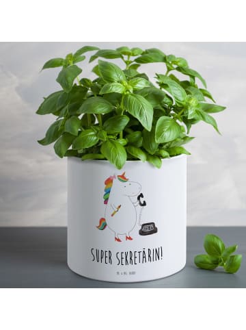 Mr. & Mrs. Panda Pflanztopf Einhorn Sekretärin mit Spruch in Weiß