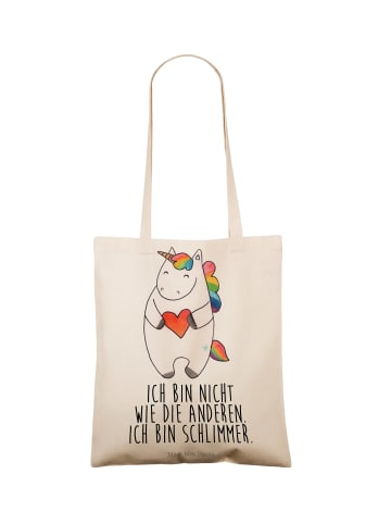Mr. & Mrs. Panda Tote Bag Einhorn Herz mit Spruch in Creme