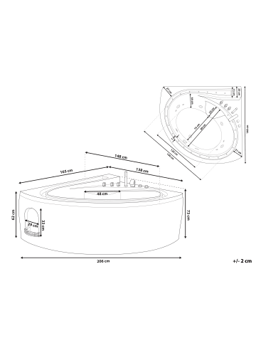 Beliani Eckbadewannen PELICAN in Weiß - (W) 165 x (H) 73 x (L) 206 cm