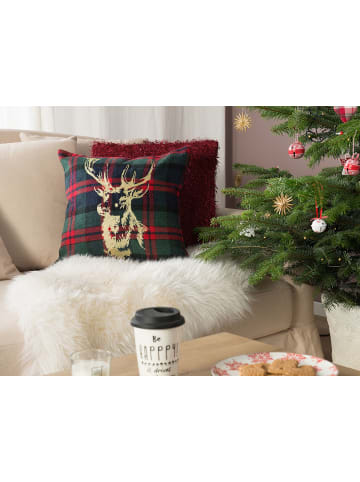 Beliani 2er-Set Dekokissen RUDOLPH in Bunt/Grün/Rot
