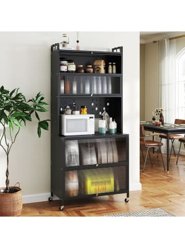 COSTWAY Küchenschrank mit Rollen 80 x 40 x 178 cm in Schwarz