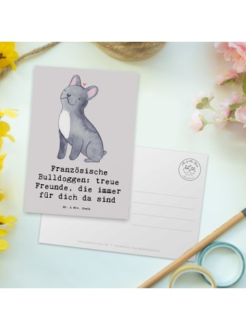Mr. & Mrs. Panda Postkarte Französische Bulldogge Freund mit Spruch in Grau Pastell