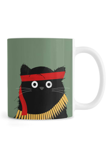 Juniqe Tasse "Cat - Rambo" in Grün & Schwarz