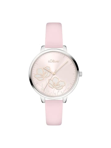 s.Oliver Armbanduhr mit filigranem Blumendesign in rosa