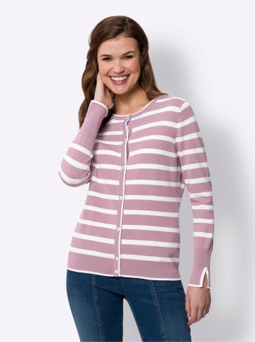 Heine Feinstrickjacke in rosé-ecru-gestreift