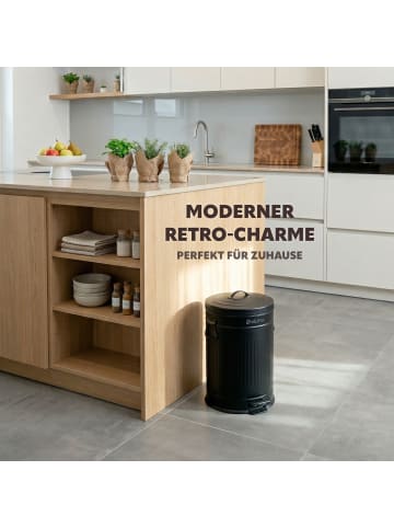 eluno Abfalleimer VINTAGE, Treteimer, 20 Liter Fassungsvermögen aus schwarzem Metall