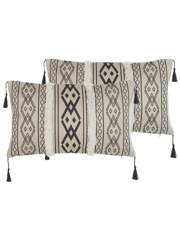 Beliani 2er-Set Dekokissen PULMONARIA in Beige/Weiß/Schwarz