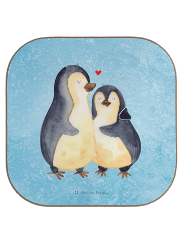 Mr. & Mrs. Panda Tassenuntersetzer Pinguin umarmen ohne Spruch in Eisblau