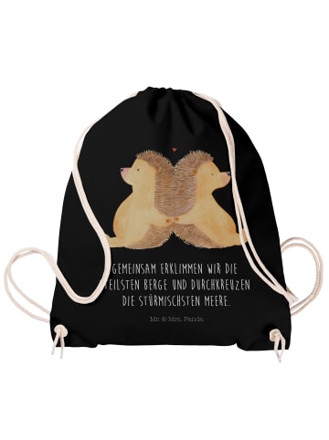 Mr. & Mrs. Panda Jutebeutel Igel händchenhaltend mit Spruch in Schwarz
