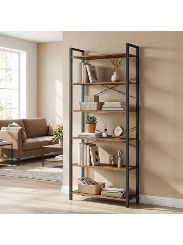 VASAGLE Bücherregal Barnet in Vintagebraun-Schwarz - (B)78 x (H)185.5 x (T)30 cm