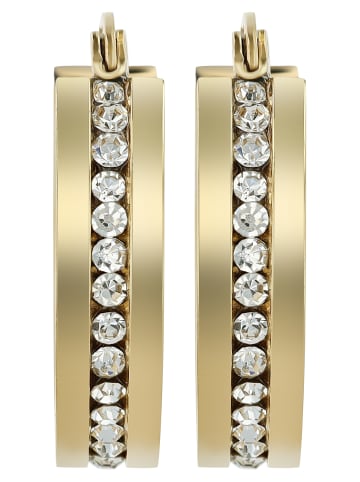 Adeliás Damen Ohrringe – Creole aus Edelstahl mit Strass Steinchen in gold