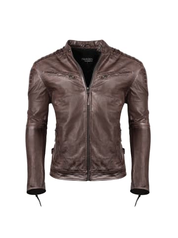 PAULGOS Lederjacke Übergangsjacke Biker Look Echtleder D2 in Braun