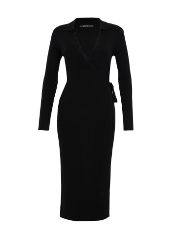 Threadbare Strickkleid THB Phoebe Wrap Tie Ribbed in Black