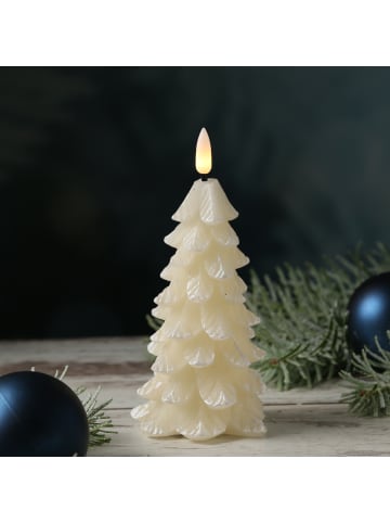 MARELIDA LED Kerze Tannenbaum flackernd Echtwachs H: 16cm in creme