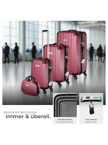 tectake Hartschalenkoffer-Set Cleo mit Sicherheits-Zahlenschloss, weinrot