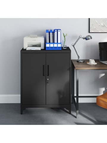 SONGMICS Aktenschrank Berend in Mattschwarz - (B)80 x (H)90 x (T)40 cm