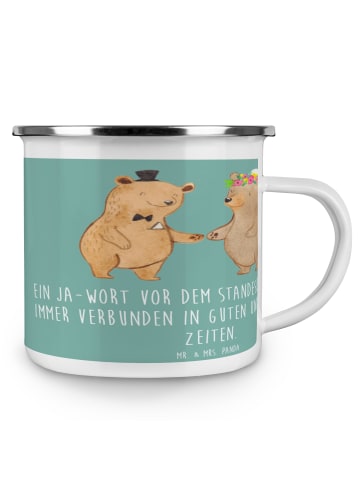 Mr. & Mrs. Panda Camping Emaille Tasse StandeMenschtliche Trauung V... in Meeresbrise