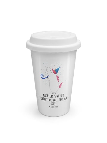 Mr. & Mrs. Panda ToGo Kaffeebecher Einhorn Party mit Spruch in Weiß
