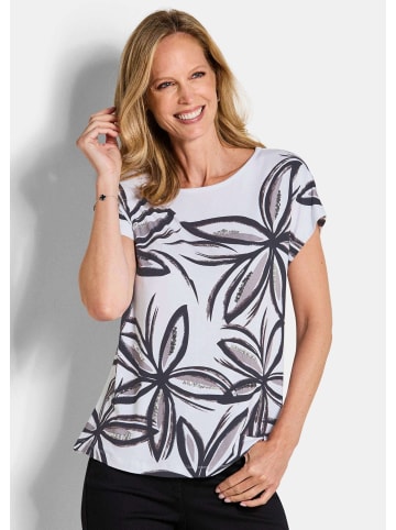 GOLDNER Kurzgröße: Paillettenshirt mit Blumenmuster in weiß / gemustert